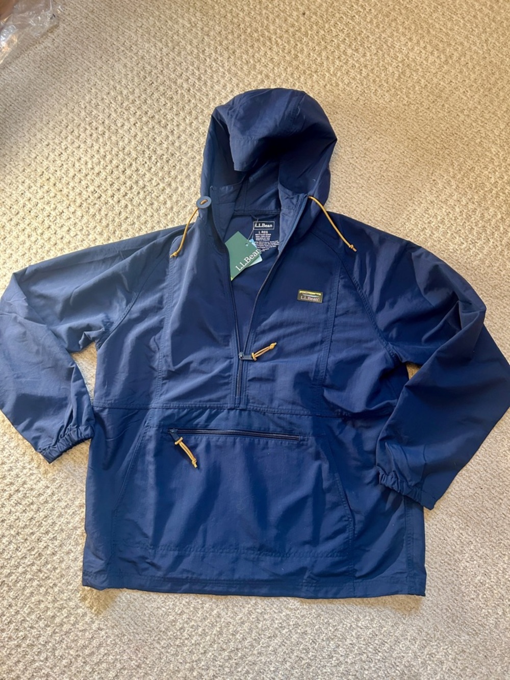 L.L. Bean Anorak Jacket Navy Blue Zipper Logo Hooded Men’s Size L